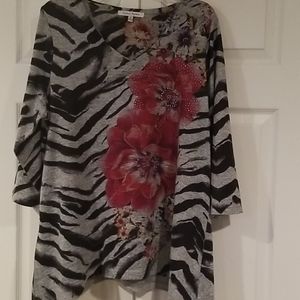 Zebra and Floral Print Top